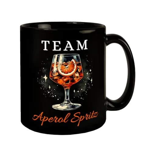 Team Aperol Spritz Tasse in Schwarz Orange Cocktailglas Ideal für Aperitif Sommergetränk Alkohol Genuss im Aperol Spritz Design