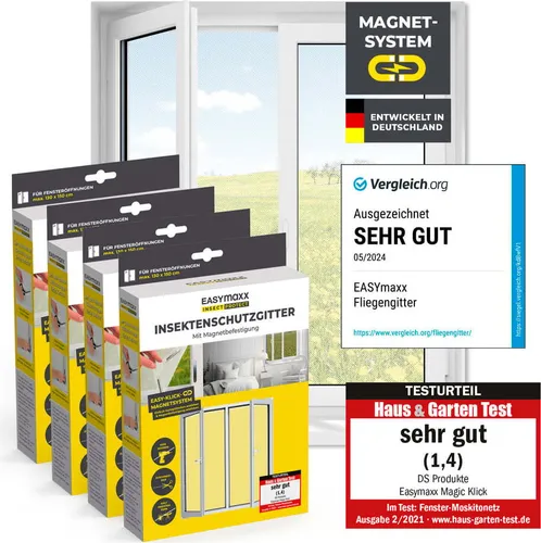 EASYmaxx Insect Protect Fliegengitter Fenster mit Magnetbefestigung - Fliegengitter für Fenster bis 130 x 150 cm, einfach zuschneidbar und mit starker Magnet-Technologie für schnellen Insektenschutz ohne Bohren!
