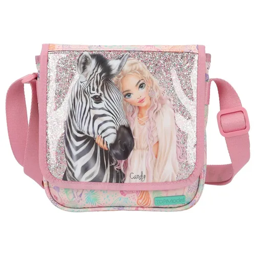 Depesche 12789 TOPModel Wild - Kleine Umhängetasche in Rosa, mit Model Motiv und buntem Tier Muster, Tasche mit verstellbarem Schultergurt und Front-Klappe