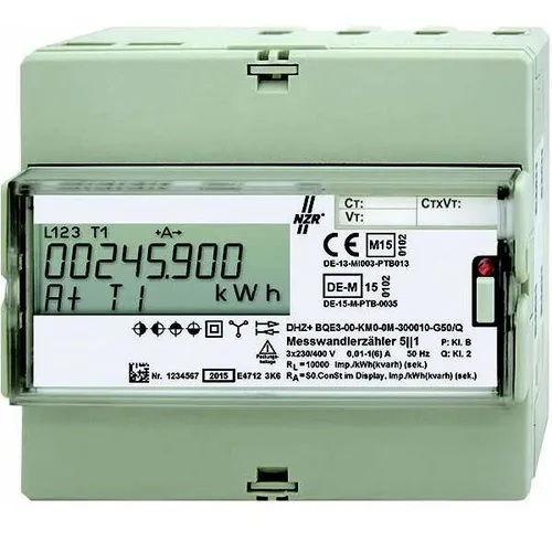 NZR DHZ+4QM-B.LP1 Elektrizitätszähler - Präziser Wechsel- und Drehstromzähler für 230/400V, ideal für den professionellen Einsatz. Mit geprüfter Genauigkeitsklasse B und internem Tarifsteuerungssystem.