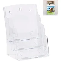 Relaxdays Prospekthalter Acryl Transparent 3 Etagen für A4/DIN Lang 33 cm x 24,5 cm x 20 cm 600 g
