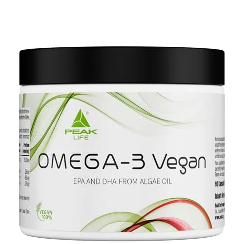 PEAK Omega-3 Vegan - 90 Kapseln I 30 Portionen I essentielle Omega-3-Fettsäuren aus hochwertigem Algenöl I 450 mg DHA & 225 mg EPA pro Portion