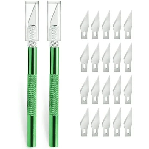 Stück Cutter für DIY Art Work Cutting, Skalpell mit 20 Ersatzklingen, Bastelmesser Cuttermesser Hobbymesser Schnitzmesser Caving, Skulptur, Fensterfolie, Lackschutzfolien (Grün) 2