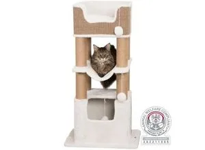 Katzen Kratzbaum LUCANO - 110 cm hoch, weiß/taupe - Stylischer Kratzbaum für Katzen, 110 cm hoch mit Sisal bezogen - ideal für Spiel und Entspannung.