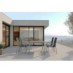 KETTLER Cubic Garten-Essgruppe, silber/anthrazit/grau, Alu/Textilene, Tisch 160x90 cm, 4 Stapelsessel