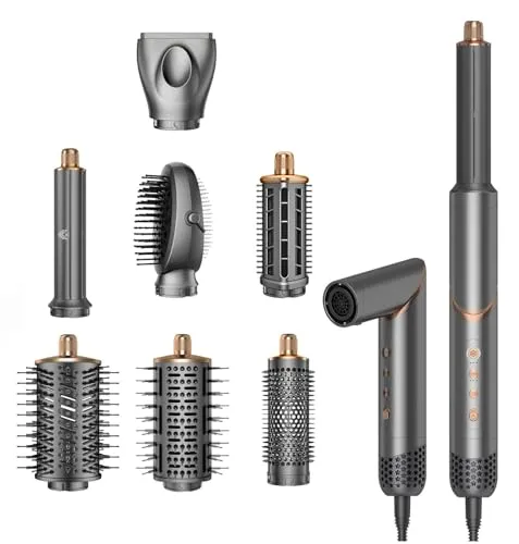 Dryhsip Warmluftbürste, 8 in 1 Hairstyler, Föhnbürste mit haartrockner für Frauen, Airstyler mit Diffuser Haare Föhn, Glätten,Lockenstab Automatisch, Volumen,Eurostecker