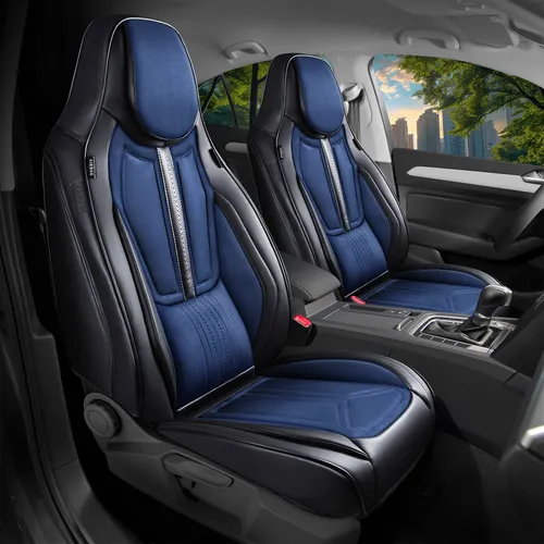 Renault Austral Sitzbezüge Schwarz / Blau DS5 - Kompatible Schonbezüge für Renault Austral ab 2022, atmungsaktiv und abwaschbar, idealer Schutz für vordere Sitze mit Seitenairbagkompatibilität.