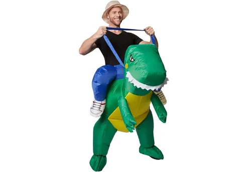 dressforfun Selbstaufblasbares Dinosaurier Aufsitzkostüm - Kostüm für Fasching und Partys, beeindruckt durch seine Selbstaufblasbarkeit und sorgt für unvergessliche Momente bei Junggesellenabschieden.
