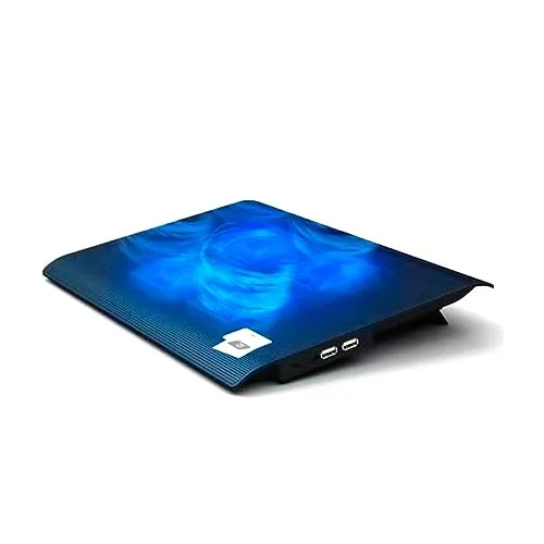 NK Base Refrigeradora Portátil - Ventilador Ordenador Portatil de 12-17" Con Soporte, 4 Ventiladores Silenciosos, 2 Puertos USB, Refrigeración Rápida, Luz LED Azul - Color Negro