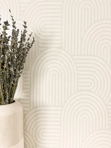 Newroom Tapete Creme Vlies Boho Linien - Modern Grafisch Bogen Muster für Wohnzimmer Schlafzimmer