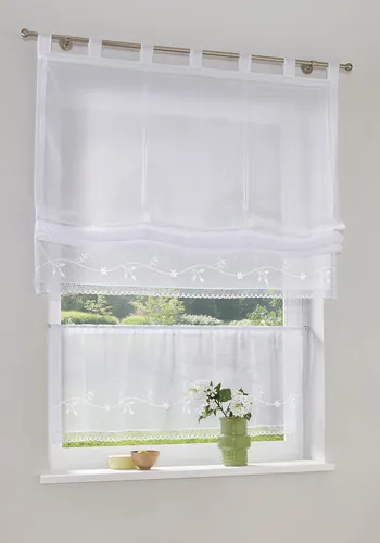 Raffrollo "Idaho" – Lichtdurchlässige Voile-Gardine mit Schlaufen - Transparente Gardinen, pflegeleicht und mit elegantem Ranken-Motiv, ideal für ein gemütliches Ambiente in jedem Raum.