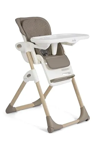 Joie Hochstuhl "Mimzy Recline" in Hellbraun - Hochstuhl für Kinder von Geburt bis 3 Jahren, mit 5-fach höhenverstellbarer Rückenlehne und sicherem 5-Punkt-Gurtsystem. Ideal für komfortable und sichere Mahlzeiten.