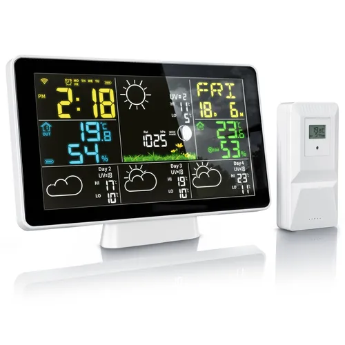 Brandson WIFI Wetterstation mit Funk Außensensor - Wettersensoren mit App-Funktion, Wecker und Wetterprognose, ideal für präzise Temperatur- und Luftfeuchtigkeitsmessung.