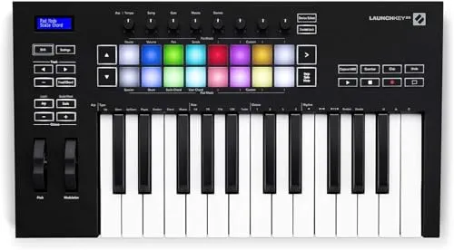 Novation Launchkey 25 [MK3] MIDI-Controller-Keyboard – Perfekte Ableton Live Integration - Audio-Controller mit nahtloser Integration in Ableton Live, 16 anschlagsdynamische Pads und Akkordmodi für kreative Musikproduktion.