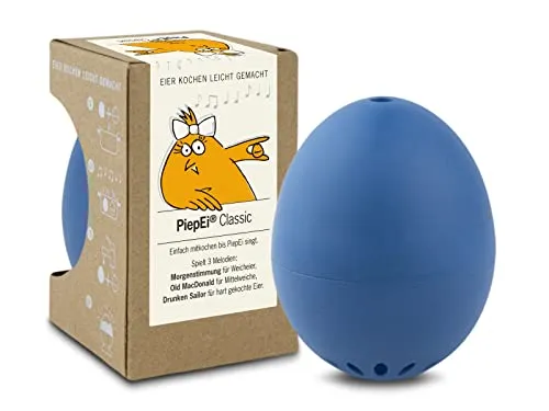 PiepEi Classic Blau - Singende Eieruhr zum Mitkochen - Eierkocher für 3 Härtegrade - Piep Ei mit 3 Melodien - Lustiges Kochei - Musik Eggtimer - Brainstream