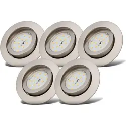 LED Einbauspot 68mm 5er Set - dimmbar, warmweiß, matt-nickel - B.K.Licht I Deckenleuchten I 5x 5,5W LED, 470lm, 3-stufig dimmbar mit Wandschalter, ultra-flach, schwenkbar, ideal für moderne Wohnräume.