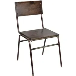 Fresco Esszimmerstuhl aus dunklem Holz und Eisen - Robuster Esszimmerstuhl mit lackiertem Eisengestell und Holzsitz für rustikale Einrichtungen. Ideal für Cafés und Restaurants, leicht zu reinigen und individuell gestaltbar.
