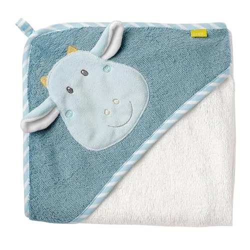 Fehn Kapuzenbadetuch Drache – Bade-Poncho aus Frottee mit Kapuze und niedlichem Drachen Motiv – saugstark & kuschelweich – für Babys und Kleinkinder ab 0+ Monaten