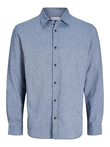 Langarmhemd JACK & JONES "JJECLASSIC MELANGE SHIRT L/S NOOS" für Herren - Modisches Herren-Freizeithemd aus 100% Baumwolle in faded denim, ideal für Büro und Freizeit mit komfortablem Schnitt und luftigem Webstoff.