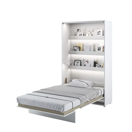 MEBLINI Schrankbett Bed Concept BC-02-120x200cm - Platzsparendes Wandbett mit Lattenrost und innovativem pneumatischem Mechanismus für einfachen Gebrauch. Ideal für kleine Räume, bietet praktische Ablagen und optional LED-Beleuchtung.