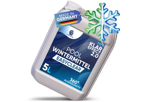 Poollöwe Poolpflege Flüssiges Wintermittel – effektiver Schutz für Ihren Pool - Das Easyclear® Pool Wintermittel bietet zuverlässigen Schutz vor Algen, Kalk und Schmutz während der Wintermonate. Mit nur 250-500 ml pro 10 m³ sorgt es für eine einfache und effektive Pflege, ohne Wasser ablassen zu müssen.
