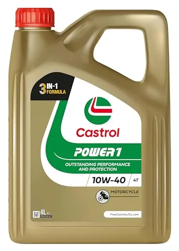 Castrol Power1 4T 10W-40 Motorradmotorenöl - Hochwertiges Motoröl mit Power Release TechnologyTM für reduzierte Reibungsverluste und maximale Leistung. Ideal für optimalen Schutz von Motor, Getriebe und Kupplung.