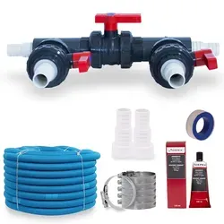 Anschluss-Set Wärmepumpe d 32 - Komplettlösung für Pools - Poolzubehör mit Solarbypass und flexiblem 6,6 m Schlauch, ideal für die einfache Integration Ihrer Wärmepumpe in den Wasserkreislauf und optimale Wärmeübertragung.