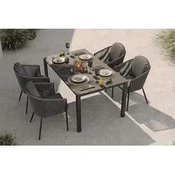 OUTFLEXX Tavio Garten-Essgruppe, anthrazit matt/dunkelgrau, Alu/Rope-Geflecht/Spraystone, 160 x 95 cm, 4 Diningsessel