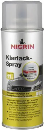Nigrin Klarlack 400 ml - Autopflege & Motorradpflege - Farbloser Schutzlack für brillanten Hochglanz und hervorragende Haftung auf verschiedenen Lackierungen, schützt vor Witterung und Verschmutzung.