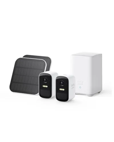 eufy Security eufyCam 2C - 2-Kamera-Set mit Solarpanel - Überwachungskameras mit nachhaltiger Solarenergie, detailreicher Nachtsicht und smarter Menschenerkennung für optimale Sicherheit bei jedem Wetter.
