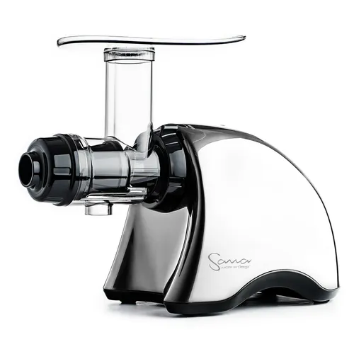 Sana Juicer EUJ-707 Chrom - Hochwertiger Slow Juicer zum Sonderpreis - Entsafter mit Kaltpressung für gesunde Säfte, große Einfüllöffnung und BPA-frei. Ideal für Weizengras und frische Vitamine. Kapazität: 1 L, Leistung: 200W.