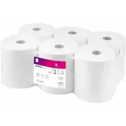 Satino Handtuchrollen Prestige 317950, 3-lagig, weiß - Papierhandtuchspender: 3-lagiges, reißfestes und saugfähiges Tissue-Papier in Prestige-Qualität, ideal für stark frequentierte Waschräume. Enthält 6 Rollen mit 120 m Länge, perfekt für effektives Händetrocknen.