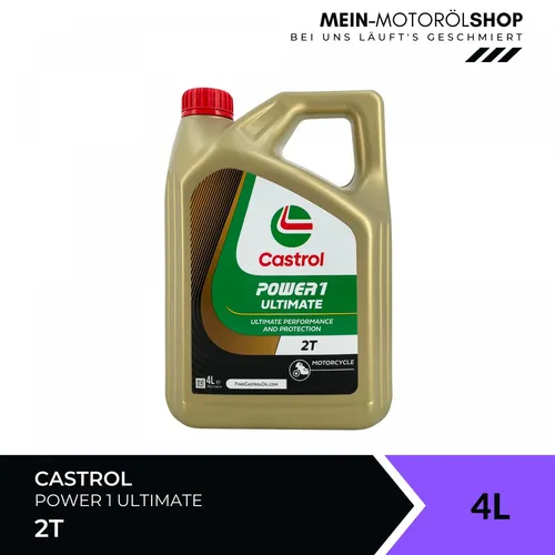 Castrol POWER1 ULTIMATE 2T Motoröl, 4L - Hochleistungsöl für 2-Takt-Motoren - Motoröle mit schnell verbrennender Formel, ideal für hochdrehende 2-Takt-Motoren, sorgt für optimale Leistung und hervorragende Motorsauberkeit.
