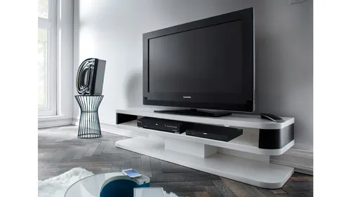 TV Board JUNIOR Lowboard in Weiß und Schwarz - TV-Schränke – Elegantes Lowboard mit gradlinigem Design, matt lackiert und ideal für E-Geräte mit praktischen Kabelführungen.