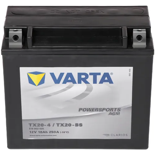 Varta YTX20-BS Motorradbatterie AGM 12V 18Ah - AGM-Batterie für Offroad Motorräder, wartungsfrei und mit 250A Kaltstartstrom für zuverlässige Leistung.