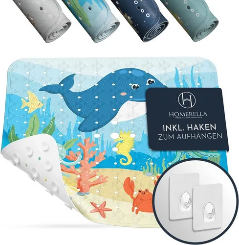 Homerella Duschmatte rutschfest Kinder - 100% BPA frei Inkl. 2 Haken zum Aufhängen 53x53cm, Antirutschmatte Dusche Baby hautintensiv & schimmelresistent, - Duscheinlage maschinenwaschbar