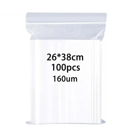 huruirui 26x38cm 100Stück Druckverschlussbeutel 160μm Verdicken Groß Wiederverschließbare Beutel Zipper Beutel Klarsichttüten Kann Büro Kleidung Reisen Aufbewahrung