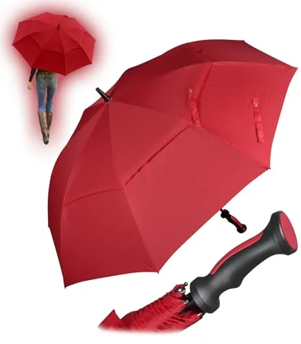 iX-brella XXL Golfschirm 130 cm Automatik - dunkelrot - Großer 130 cm Golfschirm mit innovativem, windfestem Design. Ideal für zwei Personen, bequem per Knopfdruck zu öffnen und aus 100% Polyester gefertigt. Perfekt für alle Wetterlagen.