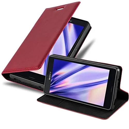Cadorabo Hülle kompatibel mit Sony Xperia Z3 COMPACT aus Premium Kunst Leder Flip Klappbare Stoßfeste Magnetische [Standfunktion] [Kartenfächern] Cover Hülle für Sony Xperia Z3 COMPACT Tasche in Rot