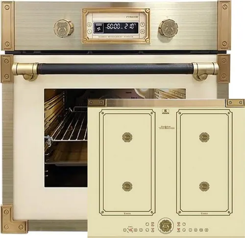 Kaiser Küchengeräte Backofen-Set Autark Retro Pyrolyse 73L - Backofen-Set mit 73L Multifunktions-Elektro-Backofen und Induktionskochfeld, bietet Pyrolyse-Selbstreinigung und elegantes Art Déco Design für eine stilvolle Küche.