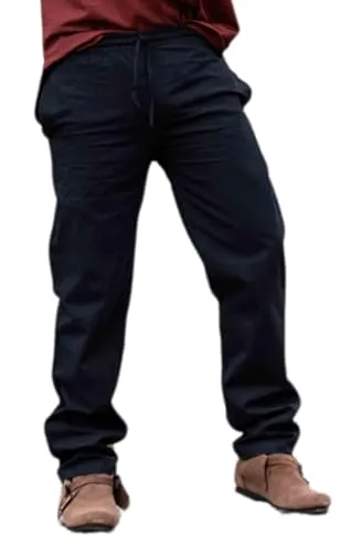 Leonardo Carbone® Hose Veit - Herren Hosen, Leichte Sommerhose Herren, Festival Outfit, Wikinger, Mittelalter Kleidung, LARP, Cosplay, Freizeithose Lang - 100% Baumwolle Schwarz L