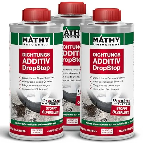 MATHY-DropStop Dichtungs-Additiv (3 x 250 ml) - Effektives Öl-Additiv zur Dichtungsregeneration - Öl-Additiv zur Unterstützung der Dichtungsregeneration bei Motoren und Getrieben. Einfach anzuwenden und kompatibel mit allen gängigen Ölen. Schützt vor teuren Reparaturen und verlängert die Lebensdauer von Dichtungen.