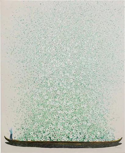 Kare Design Leinwandbild Flower Boat - Gemälde im Asia-Stil, handgemalt mit Acrylfarbe, ideal für eine elegante Wandgestaltung in Wohnzimmer oder Flur.
