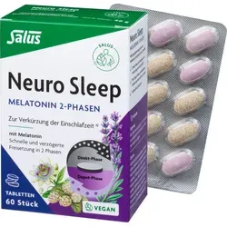 Salus Neuro Sleep Melatonin 2-Phasen Tabletten - Beruhigung & Schlaf: Innovative 2-Phasen-Freisetzung mit 1,2 mg Melatonin für schnelleres Einschlafen und 0,6 mg für langanhaltenden Schlaf. Ideal zur Unterstützung eines gesunden Schlafrhythmus.