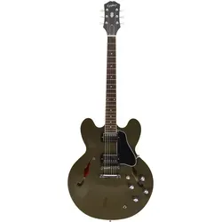 Epiphone ES-335 Olive Drab Halbakustische Gitarre - Vielseitige Halbresonanzgitarre mit Ahorn-Laminatkorpus und Mahagonihals. Ausgestattet mit zwei Alnico Classic PRO Humbuckern für ein breites Klangspektrum. Inklusive schützendem Gigbag.