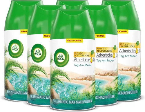 Air Wick Freshmatic Max Nachfüller Tag am Meer 6 x 250ml - Lufterfrischer mit ätherischen Ölen für ein erfrischendes Urlaubsgefühl, individuell einstellbare Duftintensität und praktische Twist & Lock Technologie.