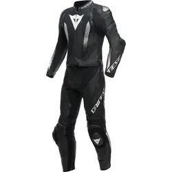 Dainese Laguna Seca 5 Lederkombi 2tlg. - Schwarz/Schwarz/Weiß - 116 - Motorradkombis mit Tutu-Rindsleder für maximalen Schutz und Beweglichkeit, ausgestattet mit innovativem Schleifersystem und atmungsaktivem Futter für Komfort in allen Jahreszeiten.
