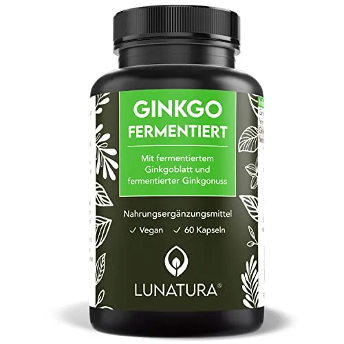 Lunatura® - Fermentierte Ginkgo Kapseln - Ginkgonuss & Ginkgo Biloba Extrakt - 60 Kapseln vegan und glutenfrei - Zwei-Monats-Ration