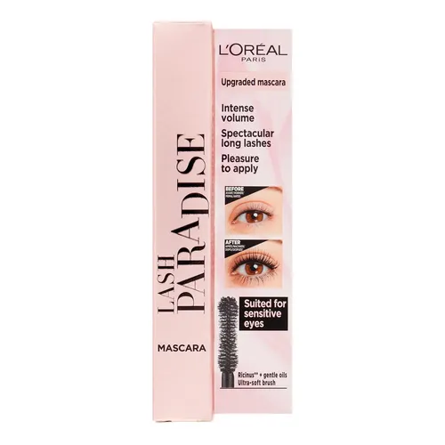 L'Oréal Paris Lash Paradise Mascara, Wimperntusche für Volumen und Länge, Schwarz, 6.4 ml - Erleben Sie traumhafte Wimpern mit der L'Oréal Paris Lash Paradise Mascara. Die cremige Formel sorgt für intensives Volumen und spektakuläre Länge, perfekt getrennte Wimpern ohne Verkleben. Ideal für jeden Tag.
