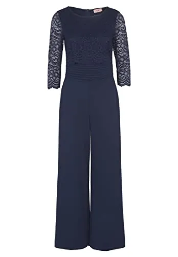 VM Vera Mont Jumpsuit - Falten, nachtblau, Größe 34, eleganter Einteiler mit Reißverschluss und Dreiviertelarm